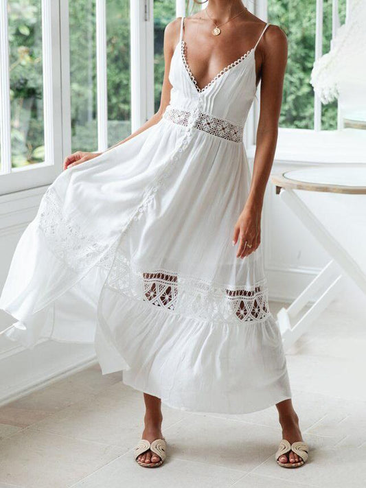 Lace Stitching Hollow Slit Sling Dress - LuckyFash™