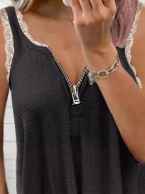 Lace Stitching Low-cut Solid Tank Top - LuckyFash™