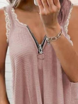 Lace Stitching Low-cut Solid Tank Top - LuckyFash™