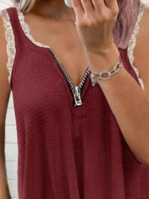 Lace Stitching Low-cut Solid Tank Top - LuckyFash™