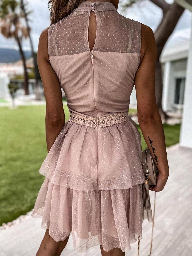 Lace Stitching Mesh Sleeveless Dress - LuckyFash™