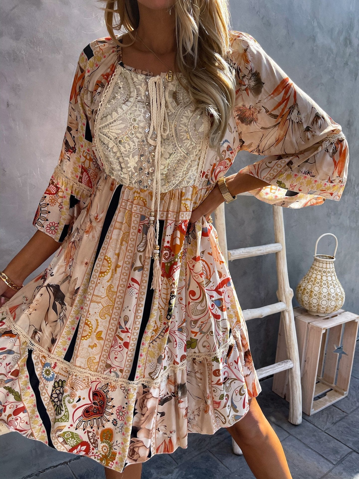 Lace Stitching Mini Dress - LuckyFash™
