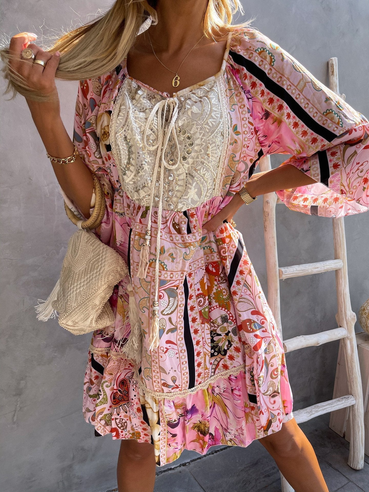 Lace Stitching Mini Dress - LuckyFash™