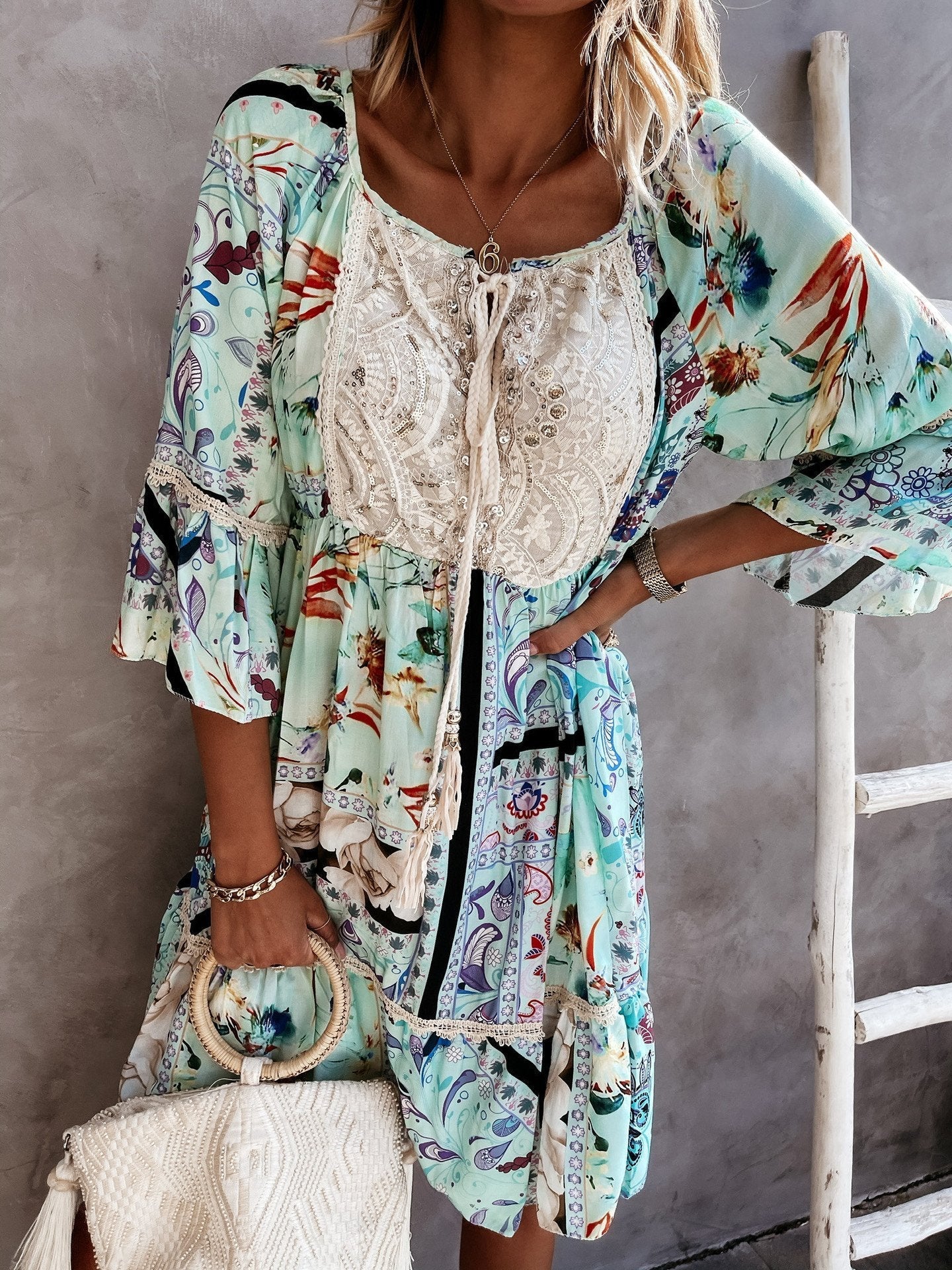 Lace Stitching Mini Dress - LuckyFash™