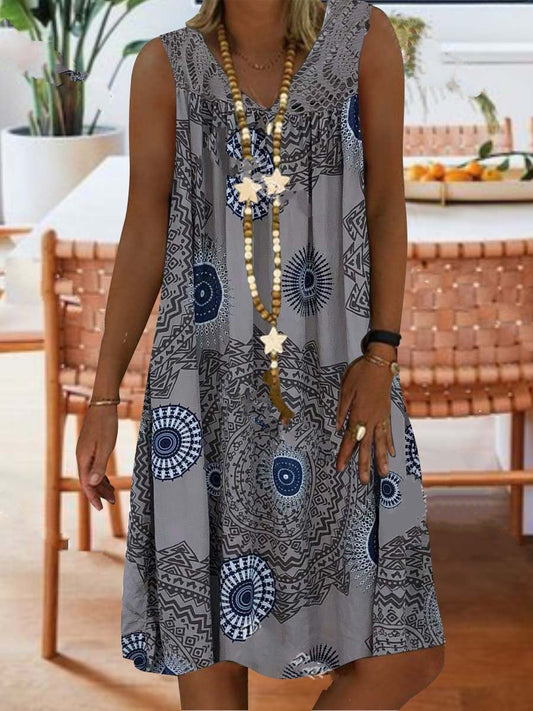 Lace Stitching Printed Sleeveless Dress - LuckyFash™