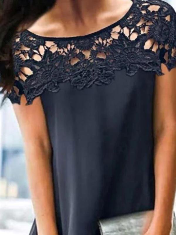 Lace Stitching Round Neck A-line Dress - LuckyFash™