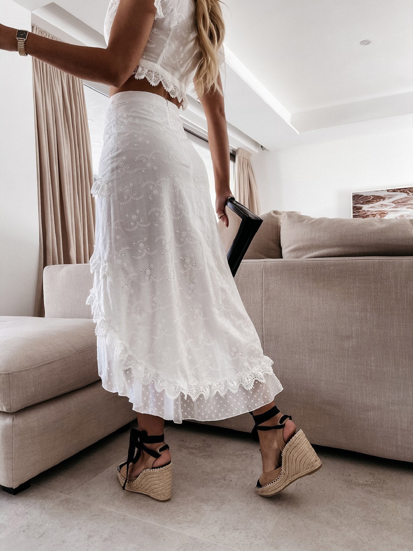Lace Stitching Short Sleeve & Half Skirt Two-Piece Set - LuckyFash™
