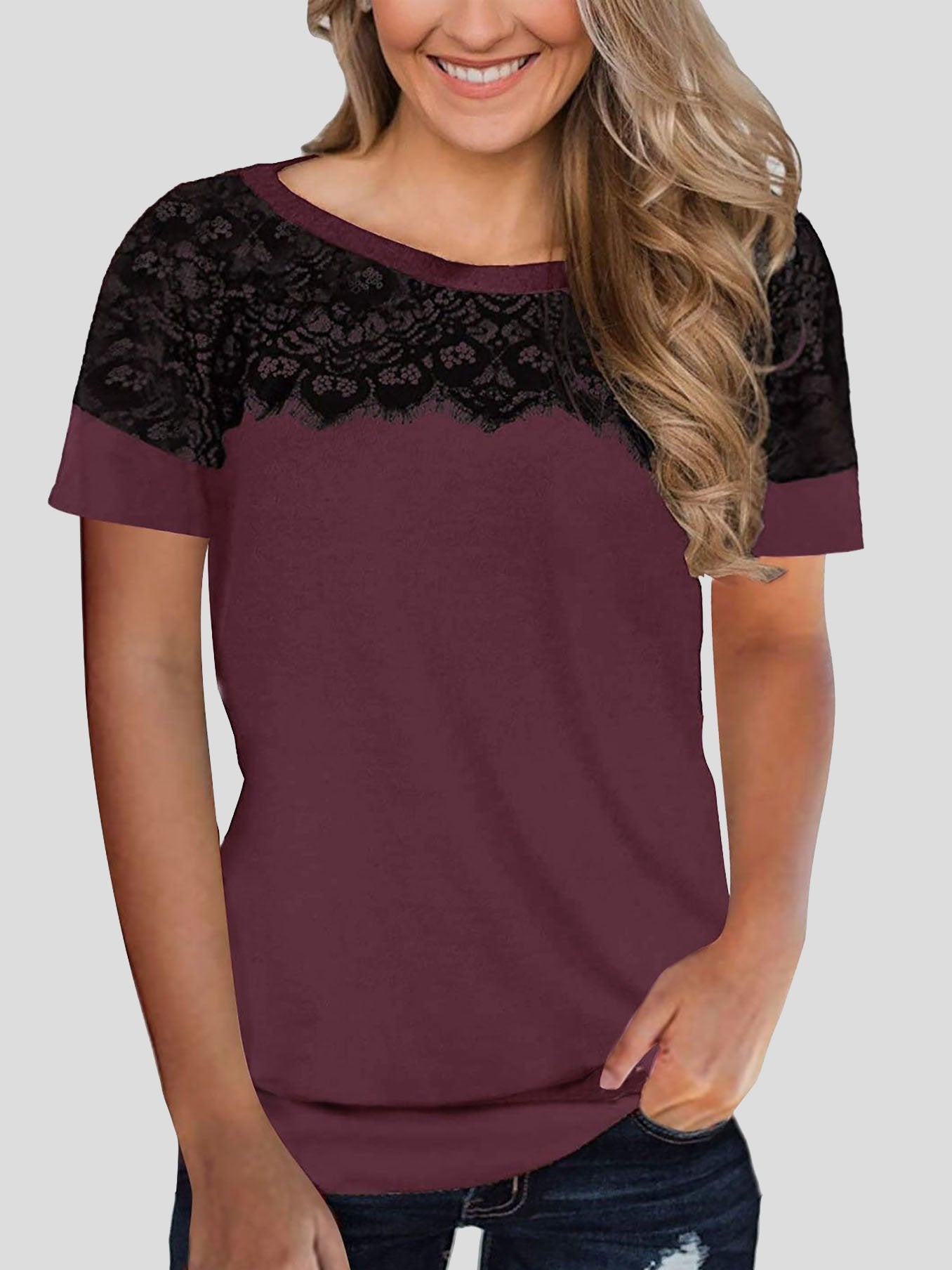 Lace Stitching Short-sleeved T-shirt - LuckyFash™