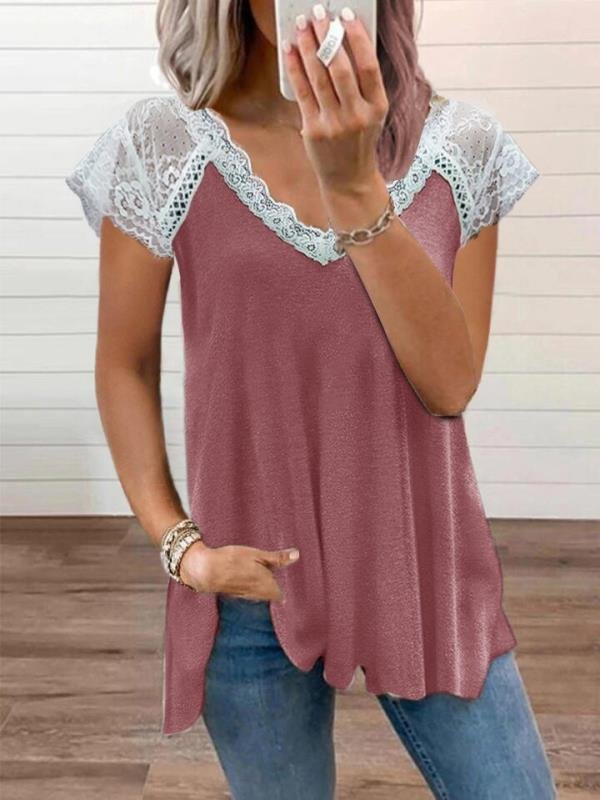 Lace Stitching Short-sleeved T-shirt - LuckyFash™