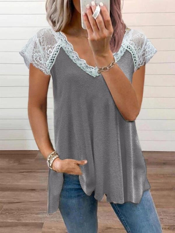 Lace Stitching Short-sleeved T-shirt - LuckyFash™