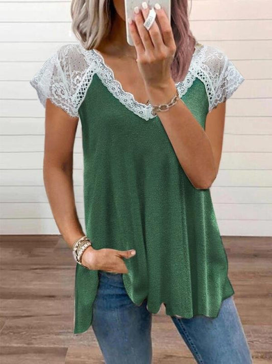 Lace Stitching Short-sleeved T-shirt - LuckyFash™