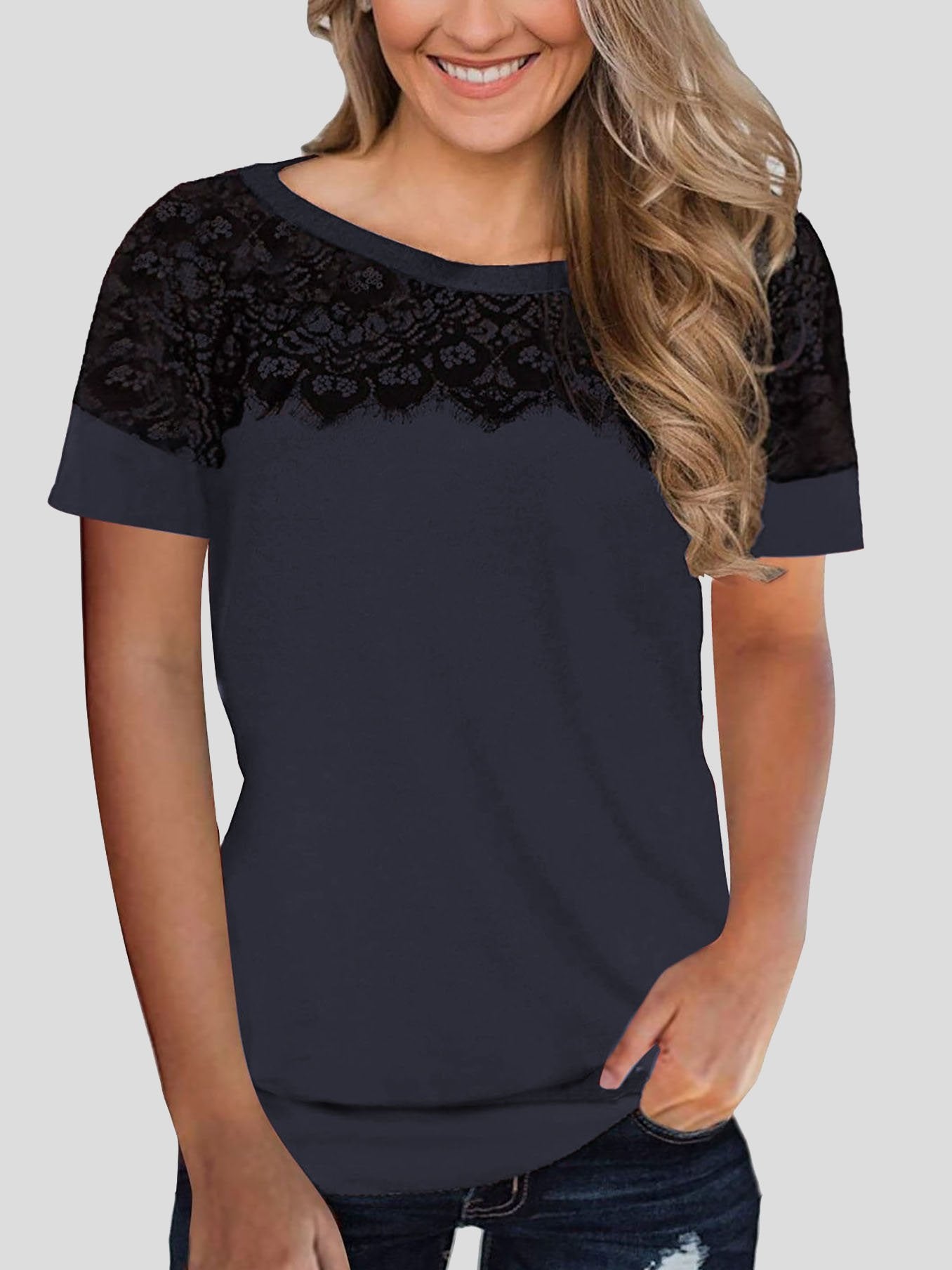 Lace Stitching Short-sleeved T-shirt - LuckyFash™