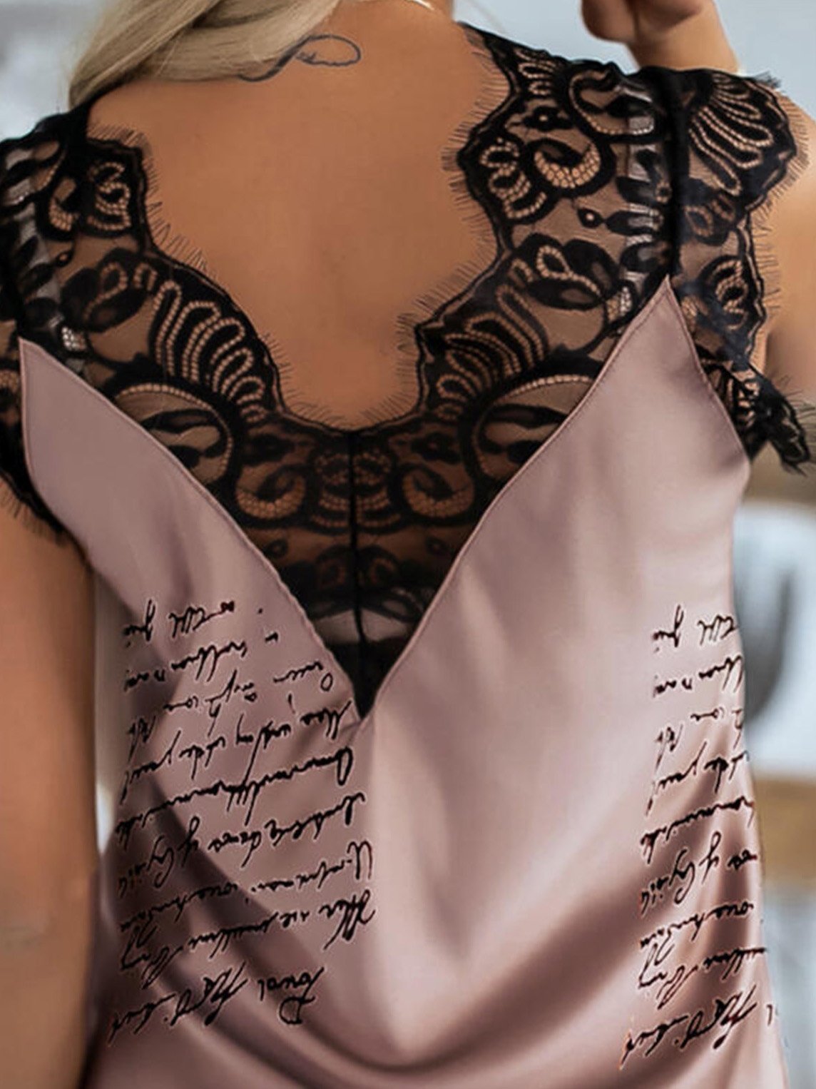Lace Stitching V-Neck Printing Tank Tops - LuckyFash™