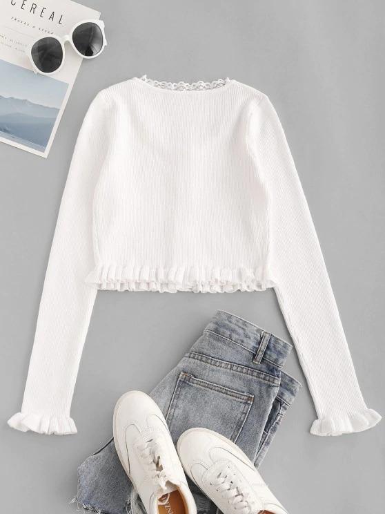 Lace Trim Frilled Ribbed Slim Knitwear - LuckyFash™