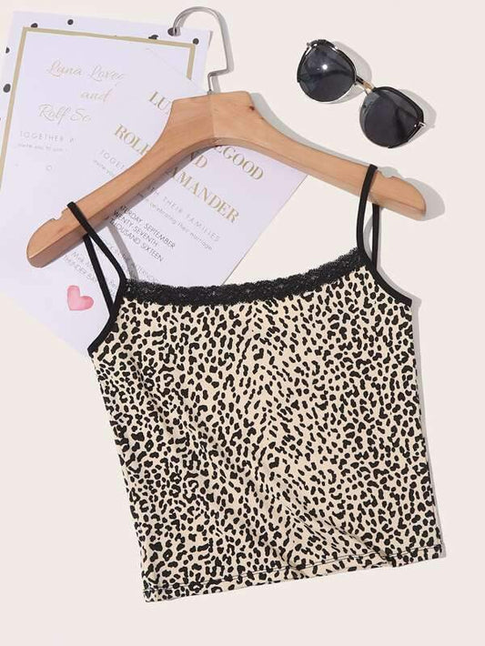 Lace Trim Leopard Print Cami Top - LuckyFash™