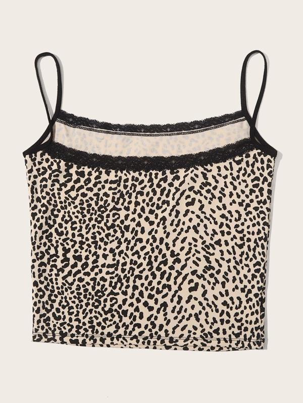 Lace Trim Leopard Print Cami Top - LuckyFash™
