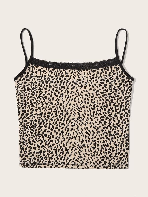 Lace Trim Leopard Print Cami Top - LuckyFash™