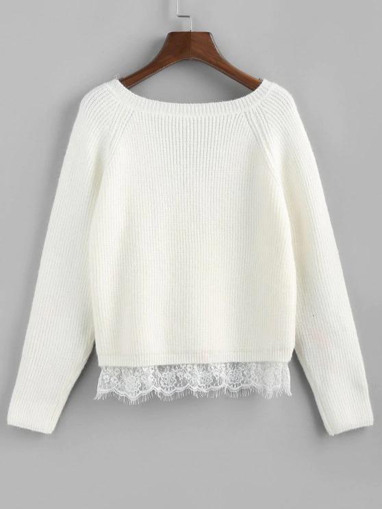 Lace Trim Raglan Sleeve Sweater - LuckyFash™
