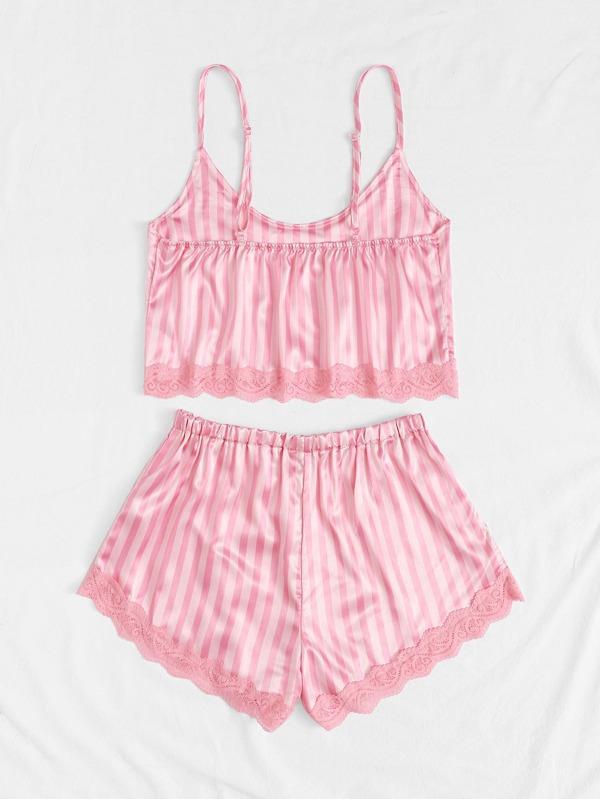 Lace Trim Satin Cami With Shorts - LuckyFash™