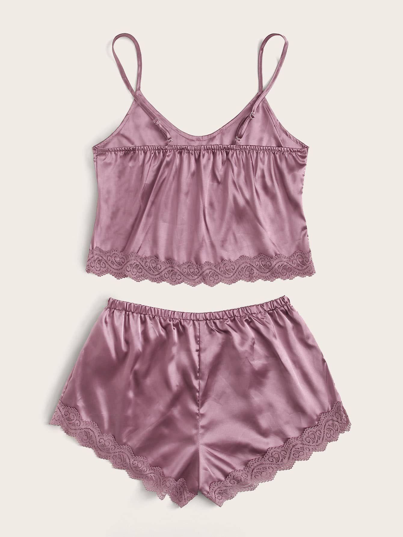 Lace Trim Satin Cami With Shorts - LuckyFash™
