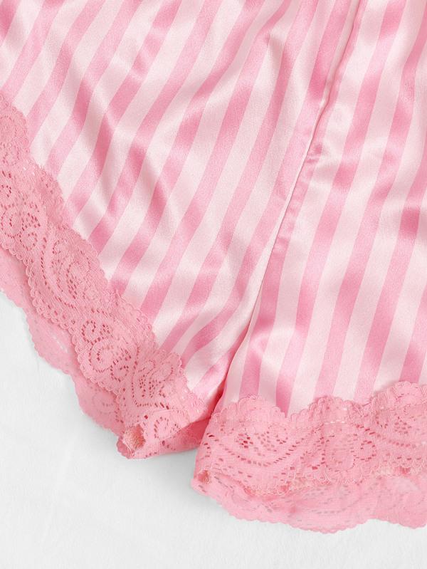 Lace Trim Satin Cami With Shorts - LuckyFash™