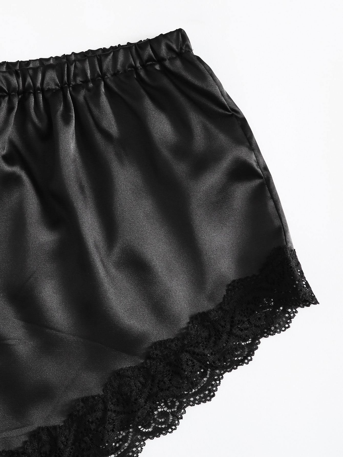 Lace Trim Satin Cami With Shorts - LuckyFash™