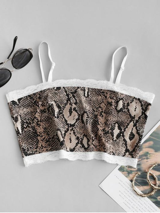 Lace Trim Snake Print Cami Top - LuckyFash™