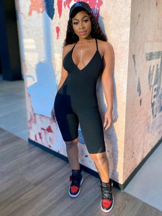 Lace-up Deep V-neck Halter Jumpsuit - LuckyFash™