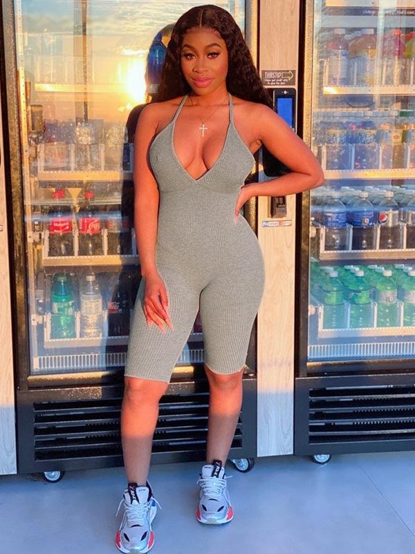 Lace-up Deep V-neck Halter Jumpsuit - LuckyFash™