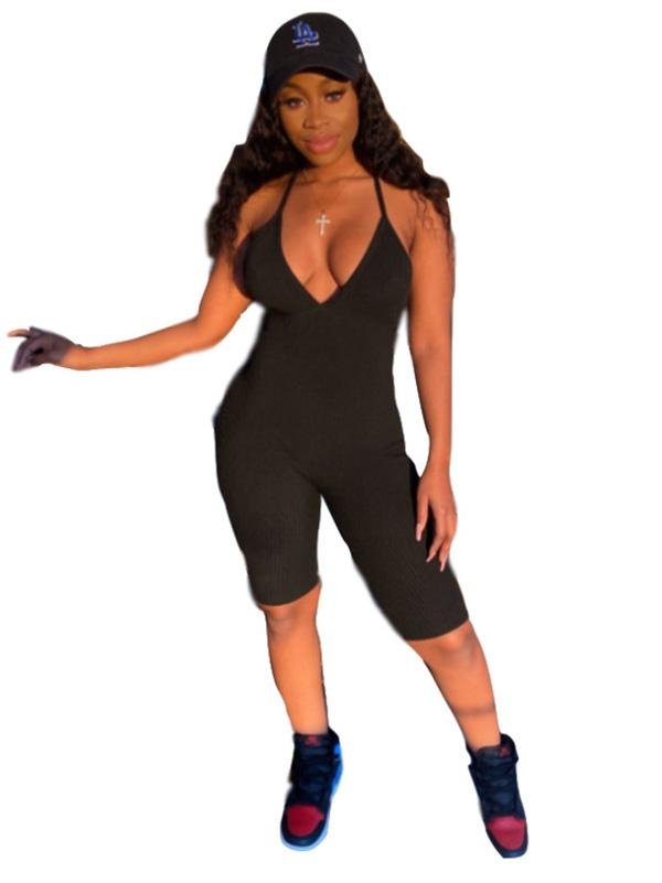 Lace-up Deep V-neck Halter Jumpsuit - LuckyFash™