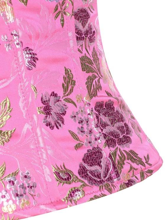Lace Up Floral Jacquard Oriental Corset Top - LuckyFash™