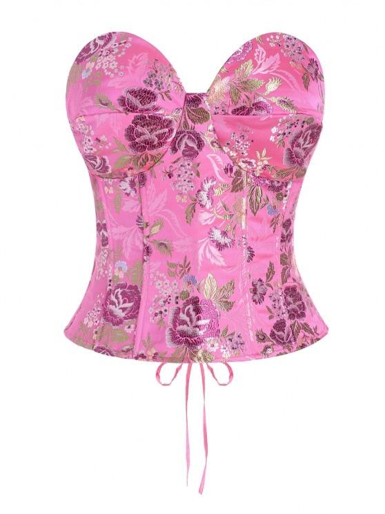 Lace Up Floral Jacquard Oriental Corset Top - LuckyFash™