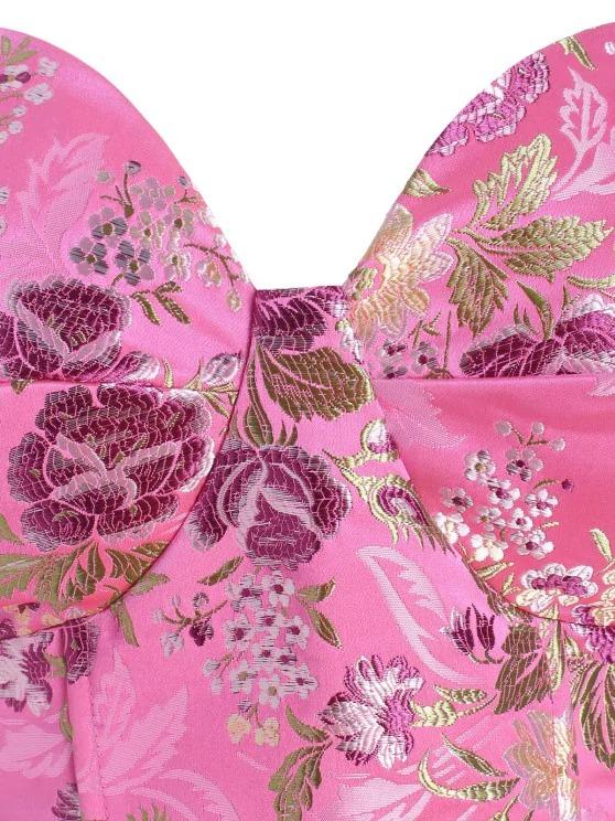 Lace Up Floral Jacquard Oriental Corset Top - LuckyFash™