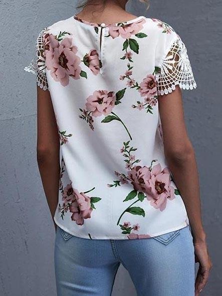 Lace Up Floral Printed Top Hollow Out Sleeve Blouse - LuckyFash™