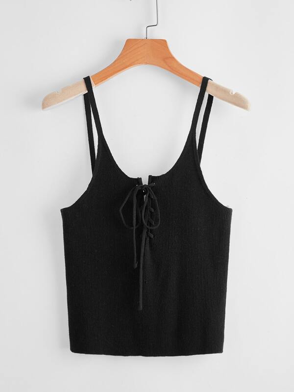 Lace Up Front Cami Knit Top - LuckyFash™