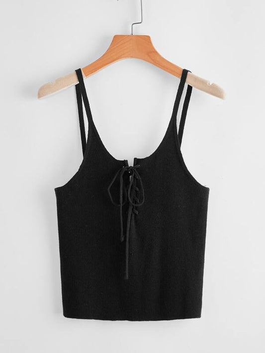 Lace Up Front Cami Knit Top - LuckyFash™