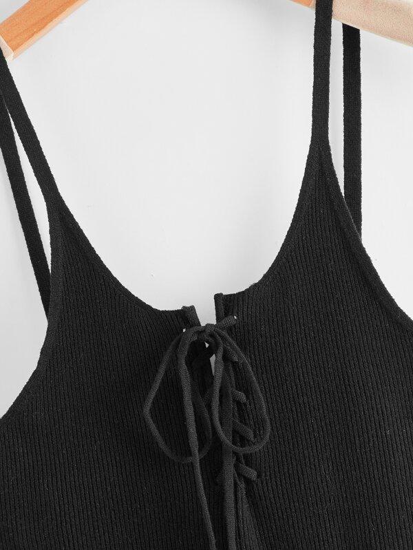 Lace Up Front Cami Knit Top - LuckyFash™