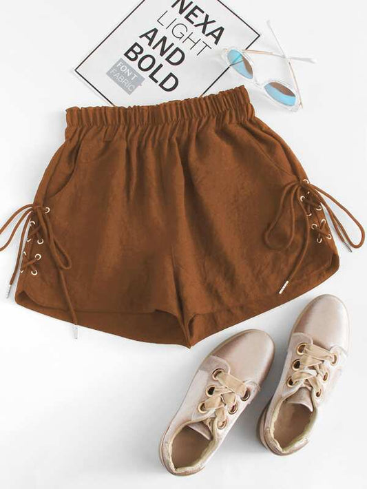 Lace-Up High-Rise Shorts - LuckyFash™