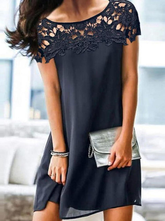 Lace Up Hollow Out Shoulder Black Mini Dresses - LuckyFash™