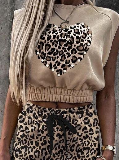 Lace-up Leopard Print Sleeveless Top & Drawstring Skirt Set - LuckyFash™