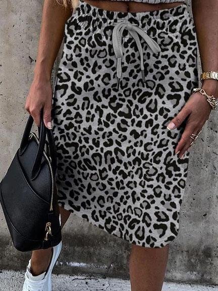 Lace-up Leopard Print Sleeveless Top & Drawstring Skirt Set - LuckyFash™