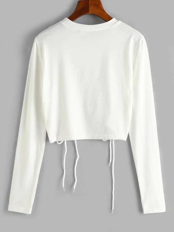 Lace-up Long Sleeve Crop Tee - LuckyFash™