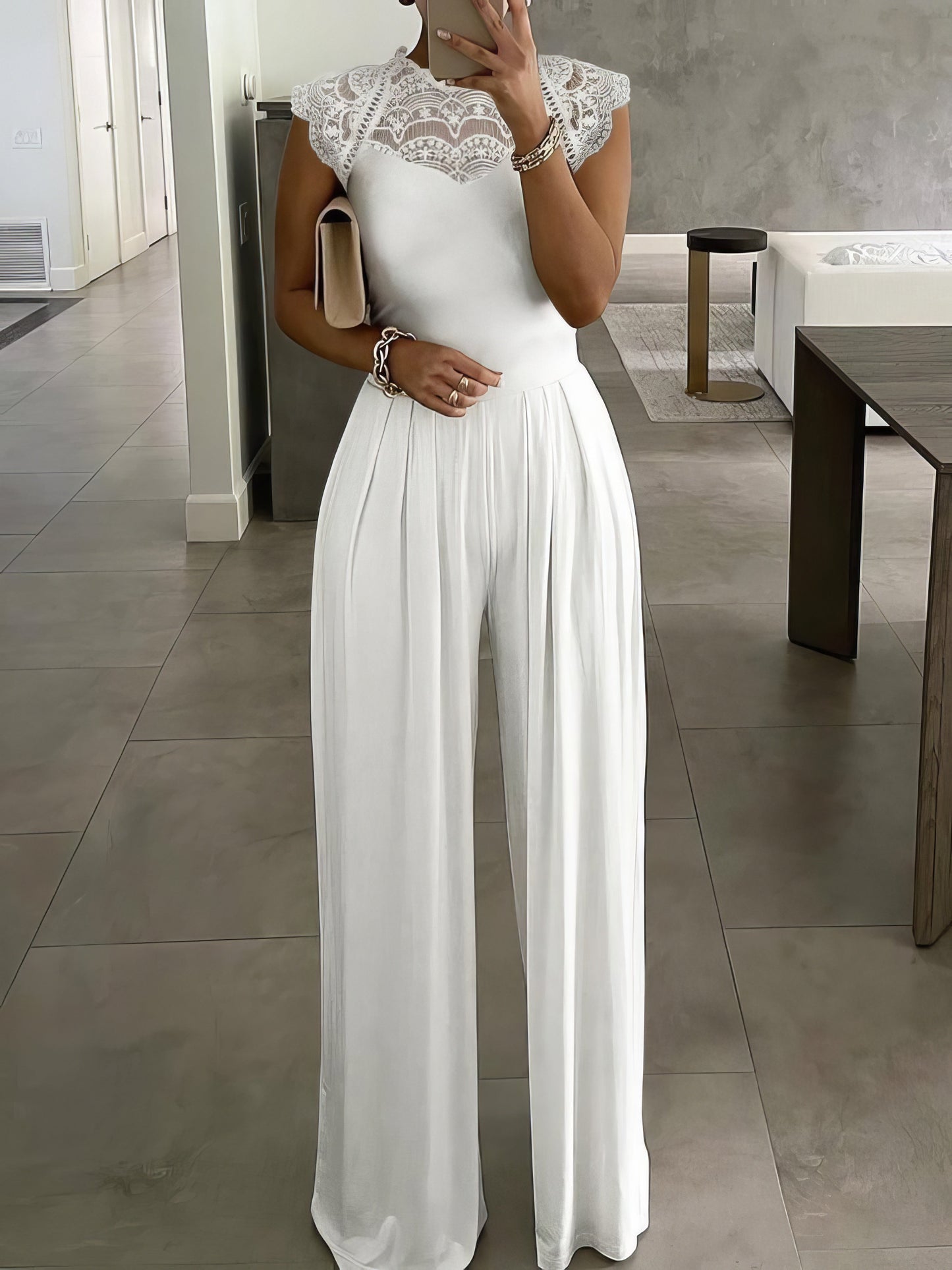 Lace-Up Round Neck Solid Jumpsuit - LuckyFash™