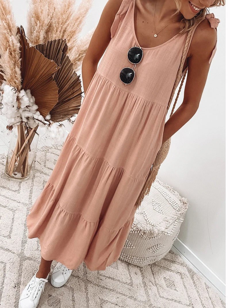 Lace-up Sleeveless Solid Color Casual Dress - LuckyFash™