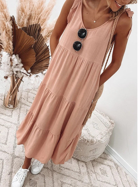 Lace-up Sleeveless Solid Color Casual Dress - LuckyFash™