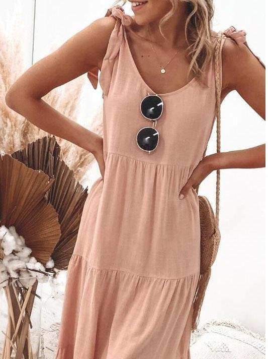 Lace-up Sleeveless Solid Color Casual Dress - LuckyFash™