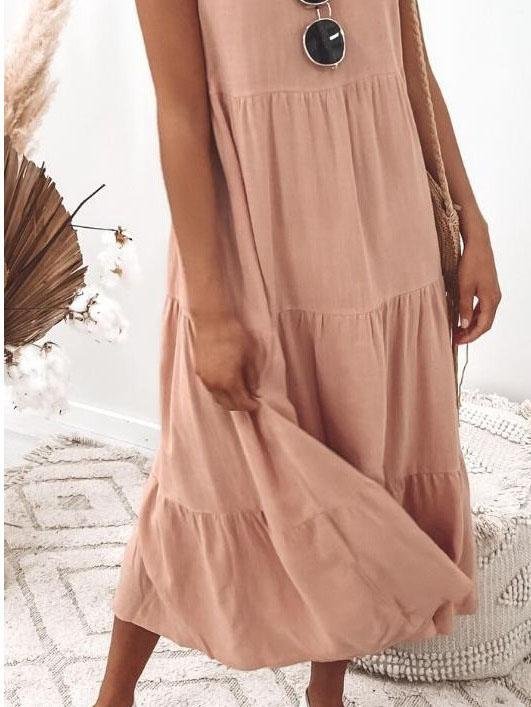 Lace-up Sleeveless Solid Color Casual Dress - LuckyFash™