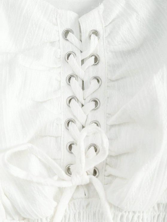 Lace Up Smocked Waist Milkmaid Blouse - LuckyFash™