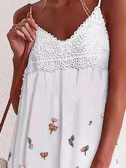 Lace V-Neck Floral Print Sleeveless Dress - LuckyFash™