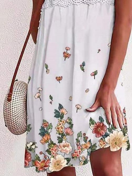 Lace V-Neck Floral Print Sleeveless Dress - LuckyFash™